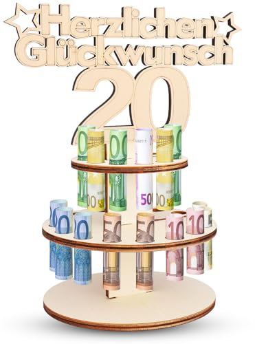 TAKUZA Geldgeschenke Geburtstag 20 Holz, Originelle 20. Geburtstag Geldgeschenk Holz, Geschenk zum 20 Geburtstag Junge, Geschenke zum 20 Geburtstag, Gästebuch aus Holz Geschenke für Familie, Freunde