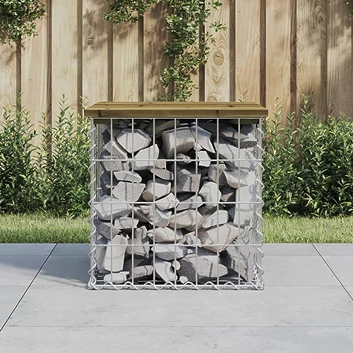 TANZEM Garden Bench Gabion Design 43x44x42 cm Impregnated Wood Pine,Garden Bench Wooden Seater Outdoor Furniture Seating Wood Slats Park Patio Seat
