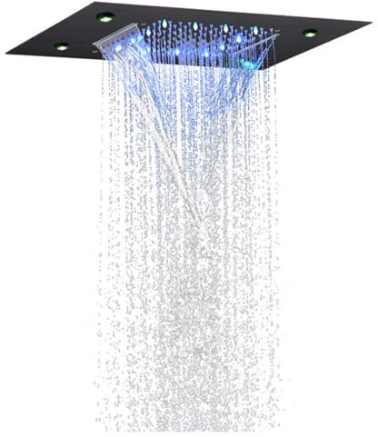 SWHC Duschkopf Led, Multifunktionaler Duschkopf Regendusche (Wasserfall, Regenschauer, Mix), Regendusche Duschkopf, Regenduschkopf Mit Temperaturregelung 3 Farbwechsel, Edelstahl, 50 * 36 CM