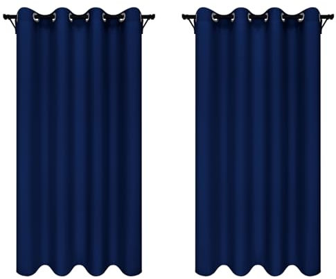 Voppi Flächenvorhang Uni 140 x 260 cm dunkelblau Ösenvorhänge eleganter moderner Dekovorhang Balkon Terrassenfenster 2er Set