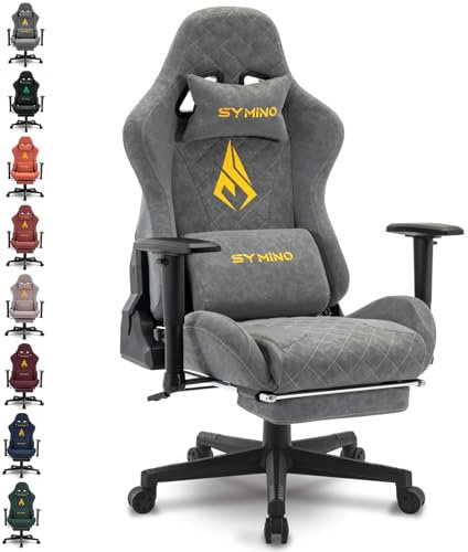 symino Gaming Stuhl, Ergonomischer Bürostuhl, Rennstuhl-Design PC Stuhl, Vintage-PU-Leder, Verstellbarer Drehbarer Task Stühle mit Fußstütze (Grau)