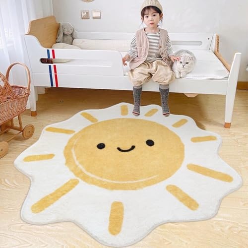 Poowe Blumenförmiger Teppich, waschbarer runder Teppich, weiche florale Teppiche für Wohnzimmer, Mädchenschlafzimmer, flauschiger runder rutschfester Innenbodenteppich für Eingangsbereich und Küche