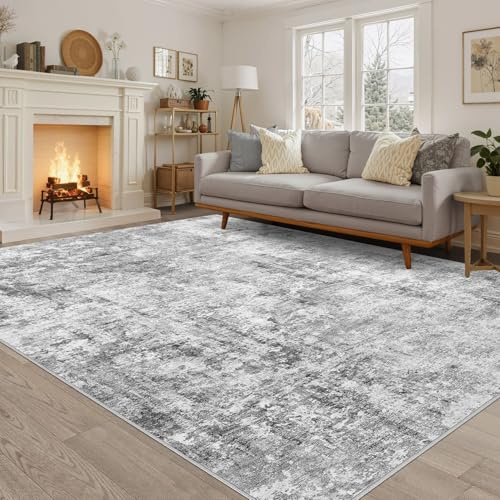 DMOYEST Teppich Wohnzimmer 200x300cm Modern Hellgrau Waschbar | Kurzflor Weich Maschinenwaschbar Rutschfest, Kinder und Haustierfreundlich für Schlafzimmer, Esszimmer und Büro