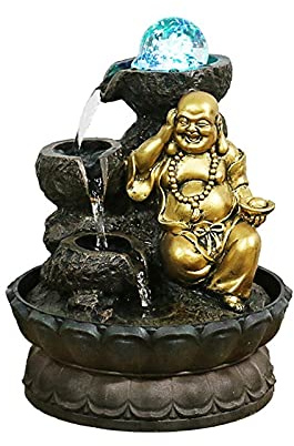 Tabletop Water Fountain Buddha Tabletop Waterfall Fountain Fengshui Ball Office Decoration - Waterfall with Circular Water Flow Suitable for Office Bedroom Decoration Décor Desktop Fountain
