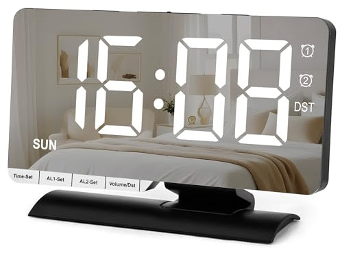 Sukeen Wecker Digital, LED Digital Uhr, 7,3 Tischuhr mit Schlummerfunktion, Zwei Weckzeiten, Wochentagsanzeige, 6 Helligkeit, 5 Lautstärke, Spiegel Wecker für Nachttisch, Büro, Room Dekor