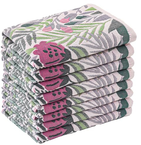 HOORDRY Boho Saugfähiges Küchentuch 8er Set 41x39CM | Dekorative Geschirrtücher 100% Baumwolle,Hochwertige Küchentücher mit Blumenmuster und Aufhängeschlaufen