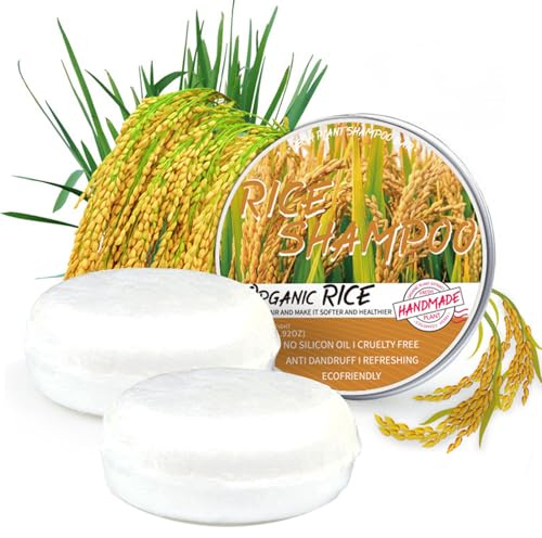 2PCS Reiswasser Shampoo Bar, Reisshampoo Haarseife, Anti-Haarausfall, Haarwachstum, Volumen & Glanz, Pflegend, Reis Shampoo Seife, Festes Shampoo für trockenes Haar - Nährend & Stärkend