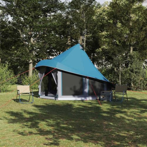 Tipi Zelt mit Dach, Blau, 404 x 370 x 270 cm, TAFT, für 6 Personen, Familien Camping Zelt mit 9 Fenstern, wasserdicht, für Outdoor Abenteuer