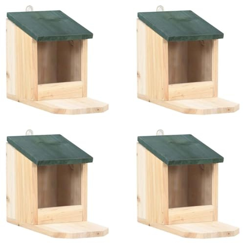 Runheo Eichhörnchen Futterhäuser aus Tannenholz 4er Set mit PVC-Schutz Klappdach stabil 12x23x17,5 cm Futterstation für Garten Balkon als Schutz und Futterplatz für Eichhörnchen