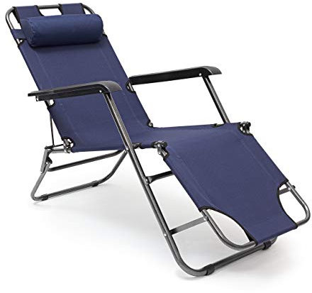 Relaxdays Sonnenliege klappbar HBT 35 x 60,5 x 153 cm Gartenliege 3-fach verstellbar mit Polyesterbezug und Armlehnen Liegestuhl zum Klappen mit abnehmbarem Kopfpolster als Campingstuhl, dunkelblau