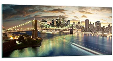 Wandbilder Dekoration Wohnzimmer Amerika Architektur New York Panorama Bilder auf Glas 120x50cm Glasbild Schlafzimmer Küche Wand Kunstdruck Art Groß Wanddeko Bild im Glas Modern GAB120x50-0226