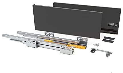 EMUCA - Kit de cajón para Cocina o baño con guias de extracción Total y Cierre Suave, Altura 185mm y Profundidad 500mm, Gris antracita