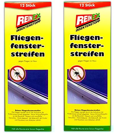 Reinex 24 Stück Fliegen Fensterstreifen | Köderstreifen Fraßköder | Köder Fliegenabwehr