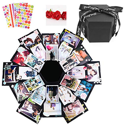 Dawa Boîte d'explosion noire créative faite à la main Album photo Scrapbooking Boîte cadeau pour Noël, anniversaire, Saint-Valentin, mariage, fête des mères
