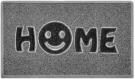Nicoman Happy Smile Face Home Door Mat｜Welcome Barrier Dirt-Trapper Floor Mat｜Patio Garden Conservatory Doormat｜Indoor Outdoor Smile Matt (Grey with Black)