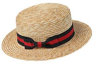 BABEYOND Men's 1920s Brim Boater Hat Gatsby Straw Hat 20s Costume Accessories, red black, L-XL