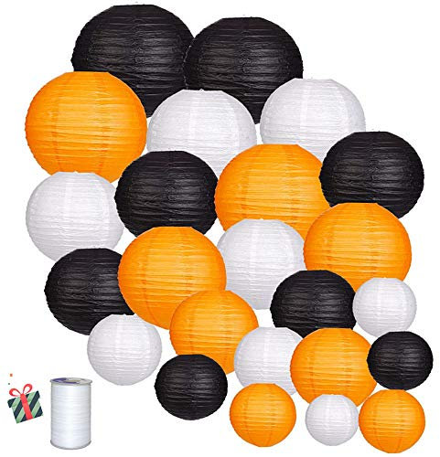 Treer 24pcs Papier Laterne rund Lampenschirm, Verschiedene Größen und Farben Lampions Papierlaterne Hochtzeit Weihnachten Festival Party Dekoration (Gelb)