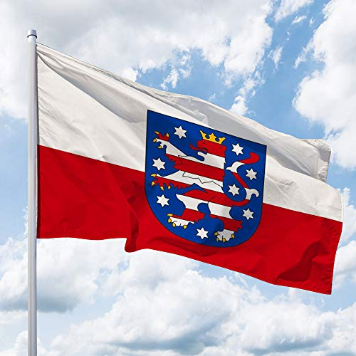 Deitert Bundesland-Flagge Thüringen – 150x100 cm Thüringen Fahne mit Wappen, Hissfahne aus reißfestem Polyester