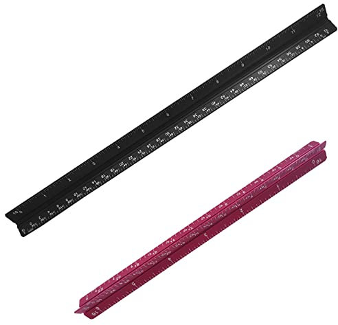 SourceTon Architektonisches Dreieckslineal Maßstab, Aluminium, dreieckiges Lineal mit Architektenskala, lasergeätzt, 30,5 cm und 15,2 cm
