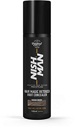 NISHMAN Magic Retouch Ansatz-Korrektor - Mittelbraun 100ml - Sofortige Grauabdeckung & Farbauffrischung für den Haaransatz – Schnell trocknendes, Langanhaltendes Haarspray für einen Natürlichen Look