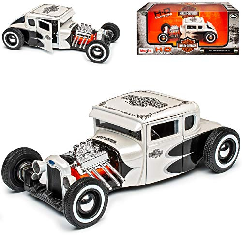 Ford Model A 1929 Weiss Schwarz Hot Rod HarIey Davdson 1/24 Maisto Modell Auto mit individiuellem Wunschkennzeichen