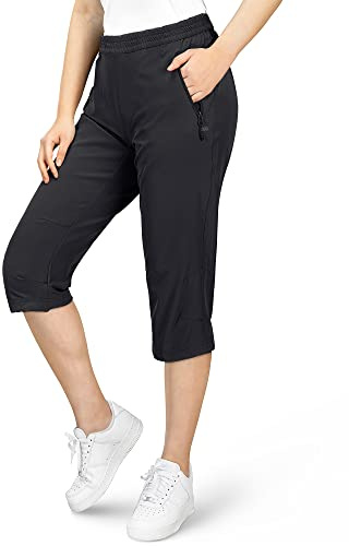 33,000 Foot Women 3/4 Pants Capri Hiking Pants Stretch Lightweight Cycling Pants Pockets Summer Outdoor Golf Pants, blackone, 12