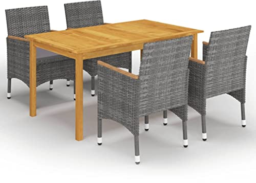 vidaXL Gartenmöbel Set 5-TLG. Sitzgarnitur Sitzgruppe Gartengarnitur Tisch Esstisch Stühle Sessel Gartentisch Gartenstuhl Gartenset Grau