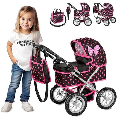 Kinderplay Puppenwagen ab 2 Jahre, Kinderwagen Puppen - Leichte und Stabile Konstruktion, Höhenverstellbar von 33 bis 63 cm, KP0261G