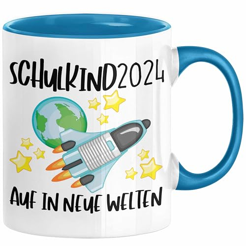 Schulkind 2025 Einschulung Mädchen Junge Geschenk Schultüte Tasse Schulstart 1 Schultag Schuleinführung Schulanfang Geschenkidee Lustig (Blau)