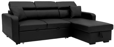 Happy Garden Ecksofa, umwandelbar, Warren, 3-Sitzer, schwarzes Kunstleder