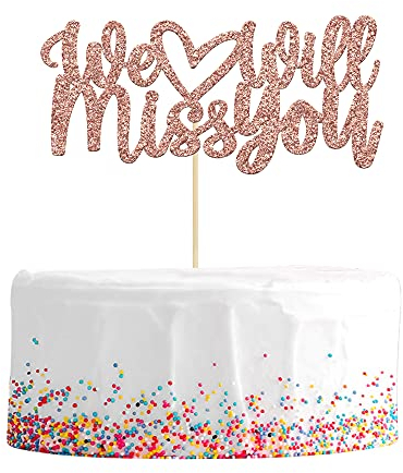 Gyufise 1 x Kuchendekoration mit Aufschrift We Will Miss You, für Jobwechsel, Abschied, Ruhestand, Abschlussfeier, Party, Kuchendekoration, Rotgold, Glitzer