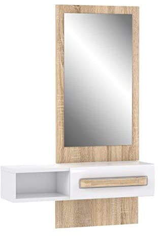 Newroom Garderobe Sonoma Eiche und Weiß Hochglanz Garderoben Set Skandi Modern - 89,8x178x25,8 cm (BxHxT) - Flurmöbel Kompaktgarderobe - [Kendra.Seven] Flur Diele Eingangsbereich