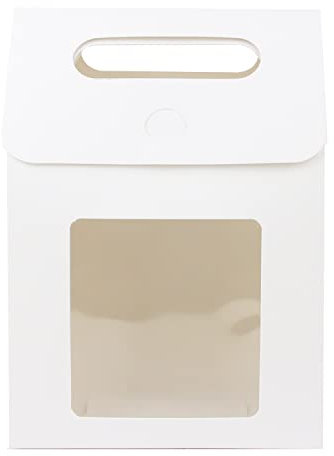 Emartbuy Sacchetti regalo in carta resistente, 27 x 16 x 9 cm, in carta kraft bianca, per caramelle, biscotti, con finestra trasparente, confezione da 24