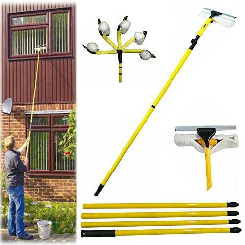 Professional Window Squeegee Cleaner Equipment,350cm Extendable Window Pole Glass Cleaning Tools for Indoor/Outdoor for High Window (Complete Kit)