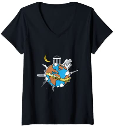 Femme Autour du pilote du monde T-Shirt avec Col en V