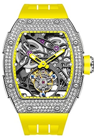 Haofa Tourbillon Uhr Luxus Tonneau Diamantgehäuse Skeleton Automatik Mechanische Uhr Saphir Wasserdicht Leuchtend Selbstaufzug Herrenuhr 1901-1S