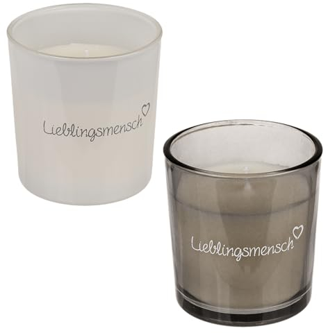 Seaside No.64 - Kerzen-Set Lieblingsmensch je 1x in weiß und 1x in hellbraun - Windlicht/Kerzenglas zum wohlfühlen für Wohnzimmer oder Terrasse - Geschenkartikel kombinierbar mit der Serie