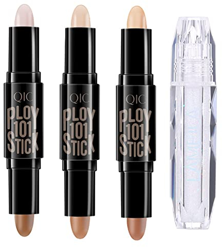 Contouring Stick, 3 Stück 2 Colour Make up Concealer contouring Stift, Highlighter Concealer Contour Stick, Highlighter Stick, Contouring und Highlighter in Einem für Langanhaltende Konturen