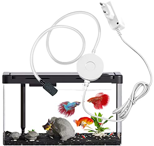 Holzsammlung Mini Sauerstoffpumpe für Aquarium Luftpumpe Extrem Leise Niedriger <35dB 1 W Ausströmer Oxygen Pumpe mit Zubehör für Aquarium, Fischbecken (Weiß)