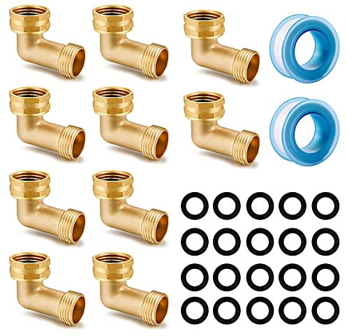 YELUN Gartenschlauch-Winkelverbinder, 90 Grad, massives Messing, Schlauchbogen – beseitigt Stress und Belastung auf Wohnmobil-Wassereinlassschlauch, Adapter 1.9 cm FHTx1.9 cm MHT (10 Sets)