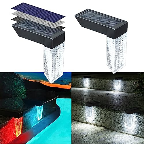 TOTHDATE 2PCS Solar Treppenbeleuchtung Aussen Kaltweiß+Farbwechsel, Solar Wandleuchten Zaun Terrassenleuchten Dachrinnenleuchten IP65 Wasserdicht für Garten Freien Treppen Balkon Patio Deko