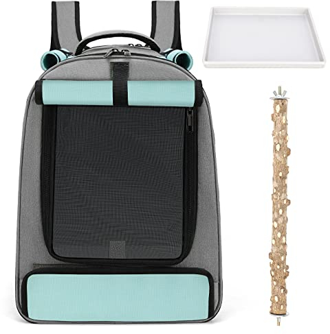 ALLSOPETS Vogelrucksack Leicht und Atmungsaktiv Tragbarer Papageiträger für Kleine Tiere mit Ständer Verstellbarer Höhe und Sichtfenster ideal für Reisen (Gletscherblau)