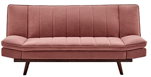 Bravich Mondaine 3 Seater Sofa Bed - Rose Gold. Velvet Fabric Click Clack Sofa Bed, Recliner Couch To Double Bed. Space Saving Furniture For Living Room, Bedroom & Guest Room- 188 x 94 x 87cm