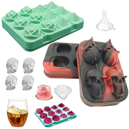 zhongguoqiaomao 2 Stücke Rose 3D Skull Diamant Eiswürfelform Schädel für Gekühlte Getränke Silikon Whiskey Cocktails Gin Bier Saft Hausgemacht Getränke Schokolade DIY-Eiswürfelformen