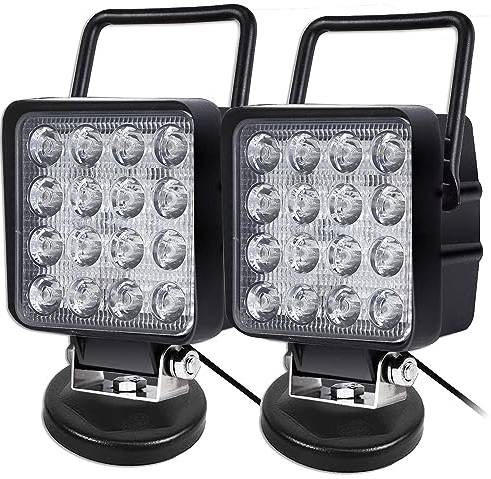 Willpower 2 Stück LED Arbeitsscheinwerfer mit Magnetfuß, 4 Zoll 48W tragbarer LED Scheinwerfer für Auto Bagger Anhänger Traktoren LKW SUV offroad