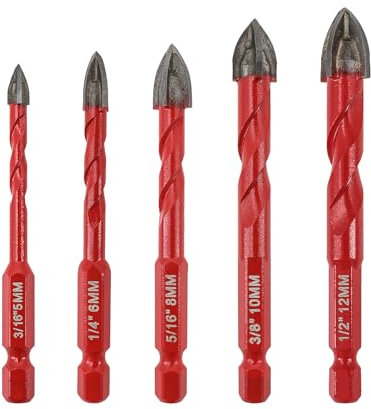 FOCSTOL Set de Foret Sec - 5 pièces 5/6/8/10/12mm Foret au Carbure avec Changement Rapide de Tige Hexagonale pour Bois Plastique Maçonnerie Céramique Béton Marbre