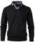 Herothorn Herren Strickpullover mit Stehkragen Pullover Soft Touch V-Ausschnitt Pullover Strickwaren Top mit Plaid & Wihte Kragen, A-Schwarz, M