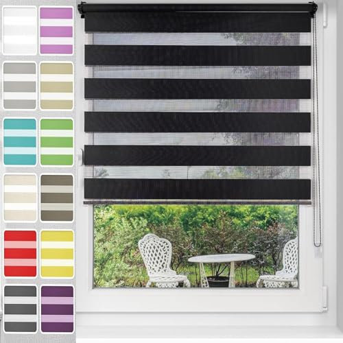 Klemmfix Verdunkelungsrollo 70 x 160 cm Höhe Stufenlos Verstellbar Seitenzugrollo Sonnenschutz Rollo mit Bohren für Fenster & Tür, Schwarz