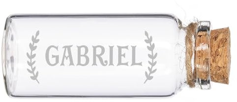 Wanapix | Botella Deseos Personalizada con Nombres | Mini Botella para Mensaje | Cristal Grabado | Regalo Original para San Valentín/Anniversario | 3ø x 7,2 cm| Leaves