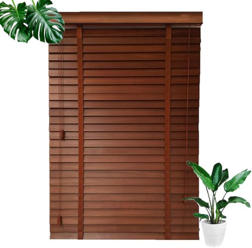 Xrdbfd Horizontal Jalousien Für Fenster, Echtholz Venezianische Jalousie, Holz Jalousien, 45/60/75/90/105/120/135cm Venezianische Jalousette, Fensterrollos, Braun,WxH-80x220cm/31.5 * 86.6in